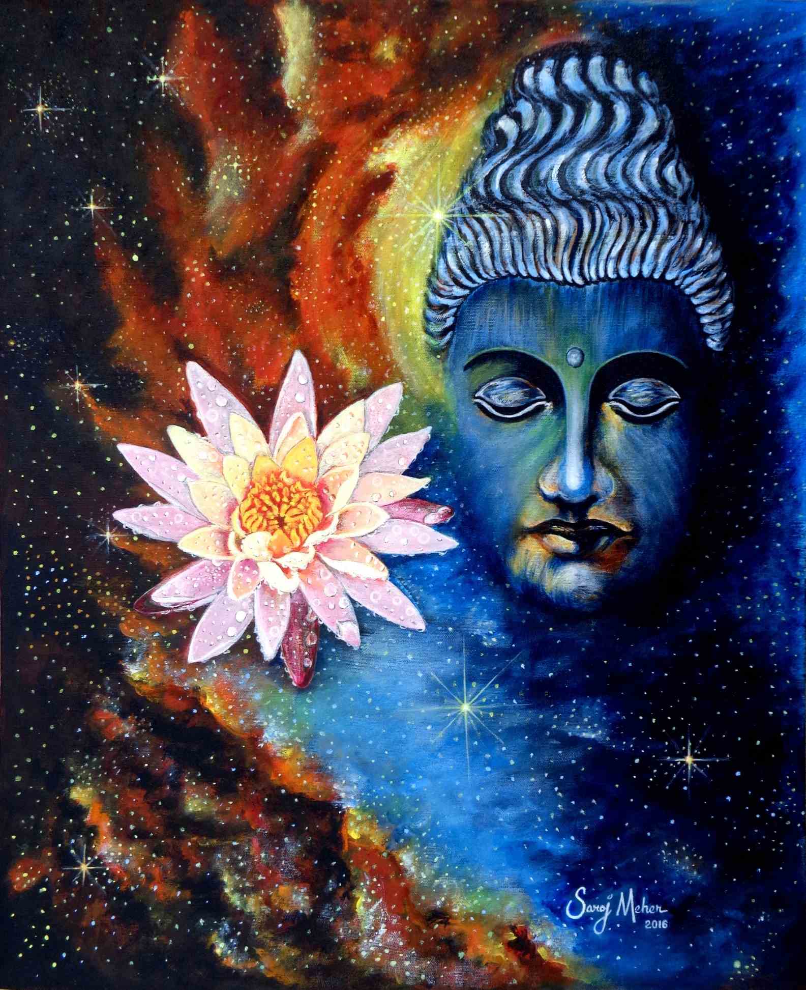 Lord Buddha 1 - Original Acrylic Painting - 20 x 24 inch - by Saroj Meher