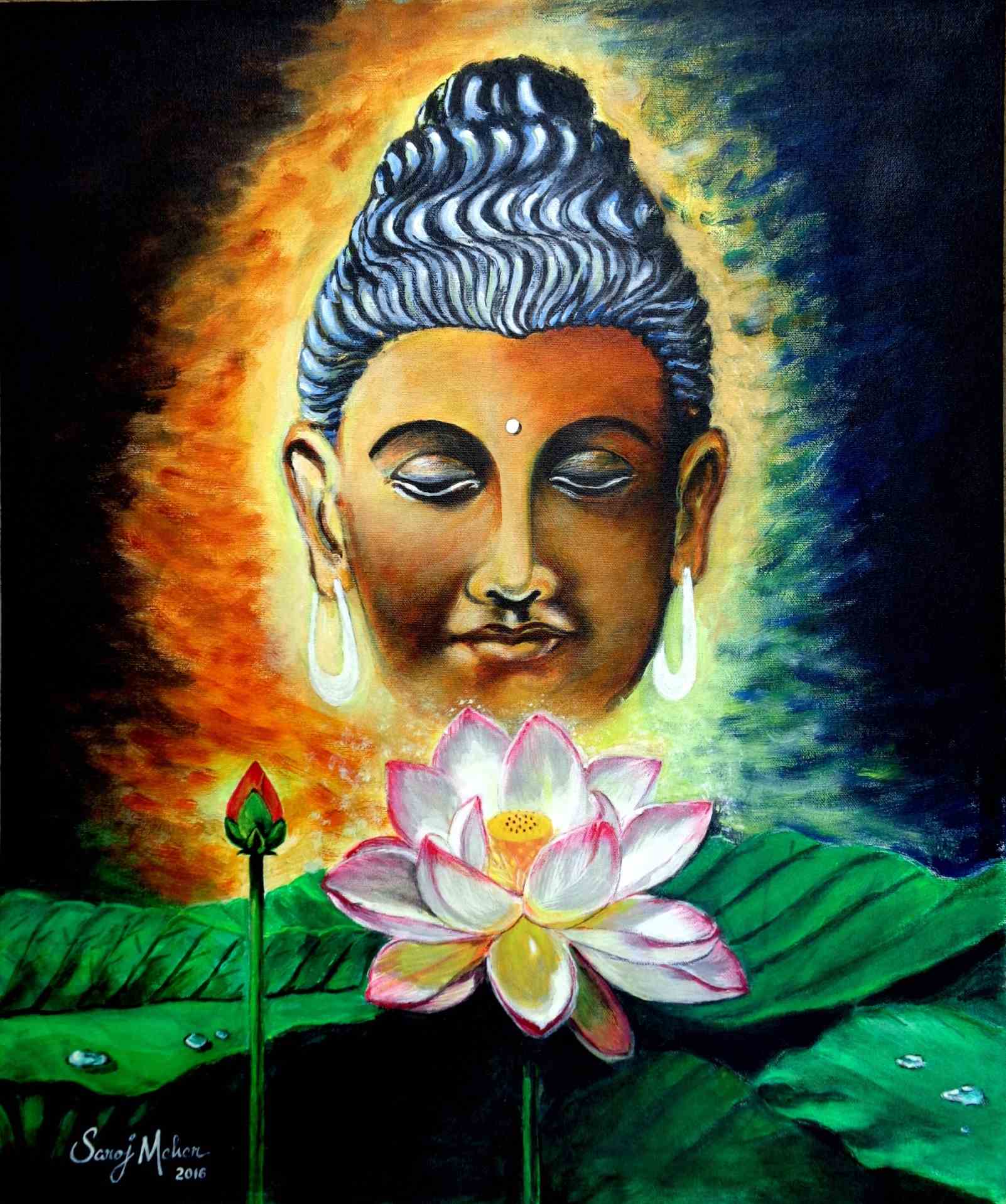 Lord Buddha - Original Acrylic Painting - 20 x 24 inch - by Saroj Meher