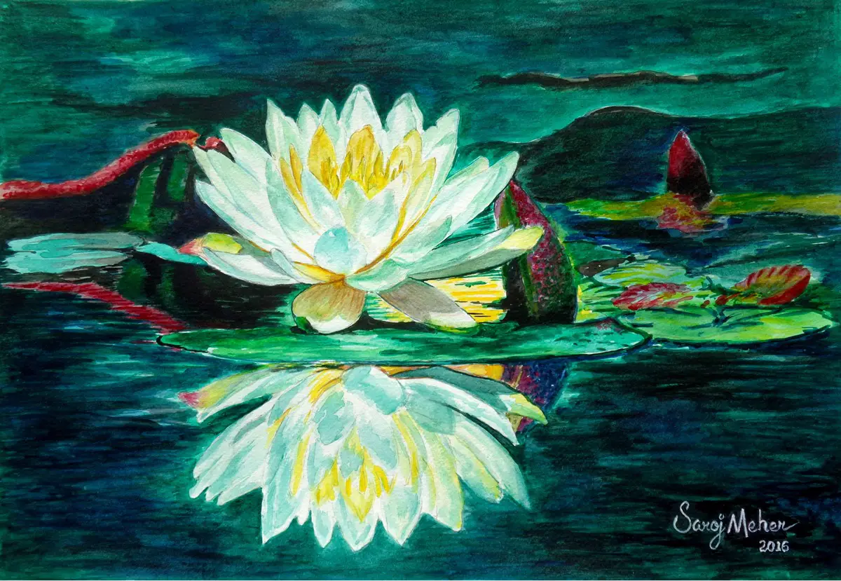 Water Lily - Original Watercolour Painting - 12 X 16 inch - by Saroj Meher
